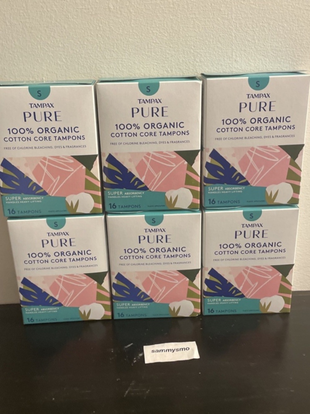 Tampax Pure Cotton Tampons 16-pack Super Absorbency x6